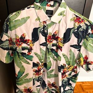 Selected Homme Pink Tropical Floral Short-Sleeve Button-Down Shirt